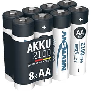 Piles NiMH Ansmann Mignon AA 2100 mAh maxE, 1,2 V, paquet de 8, parfaites pour un usage quotidien
