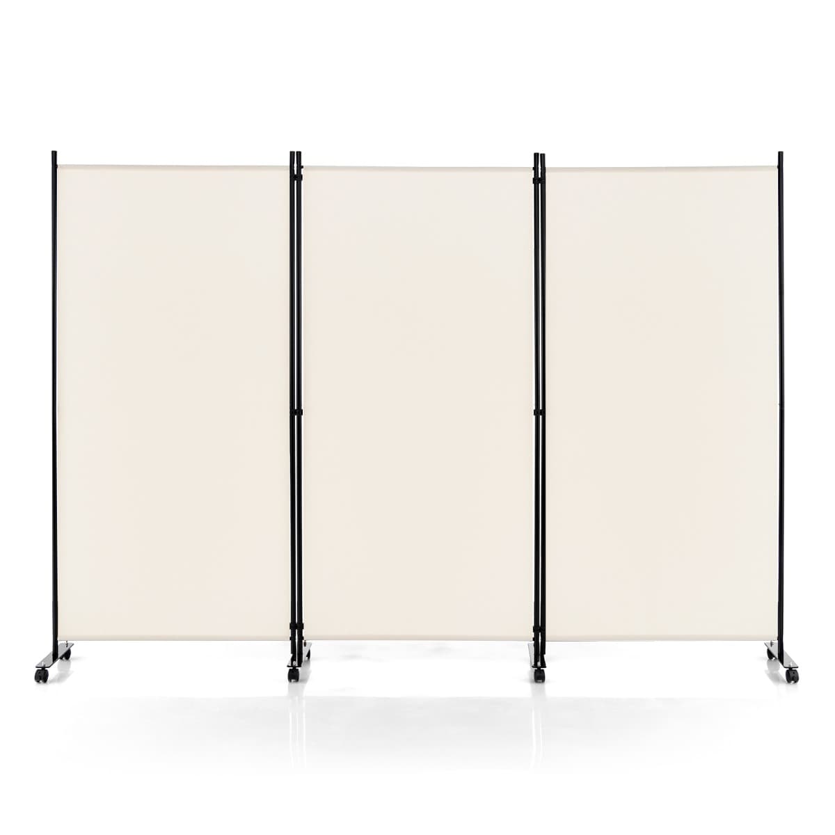 CostwayParavent à Roulette Brise Vue 3 Panneaux Pliable Détachables 262 x 180 CM Cloison de Séparation Protéger Privée Blanc