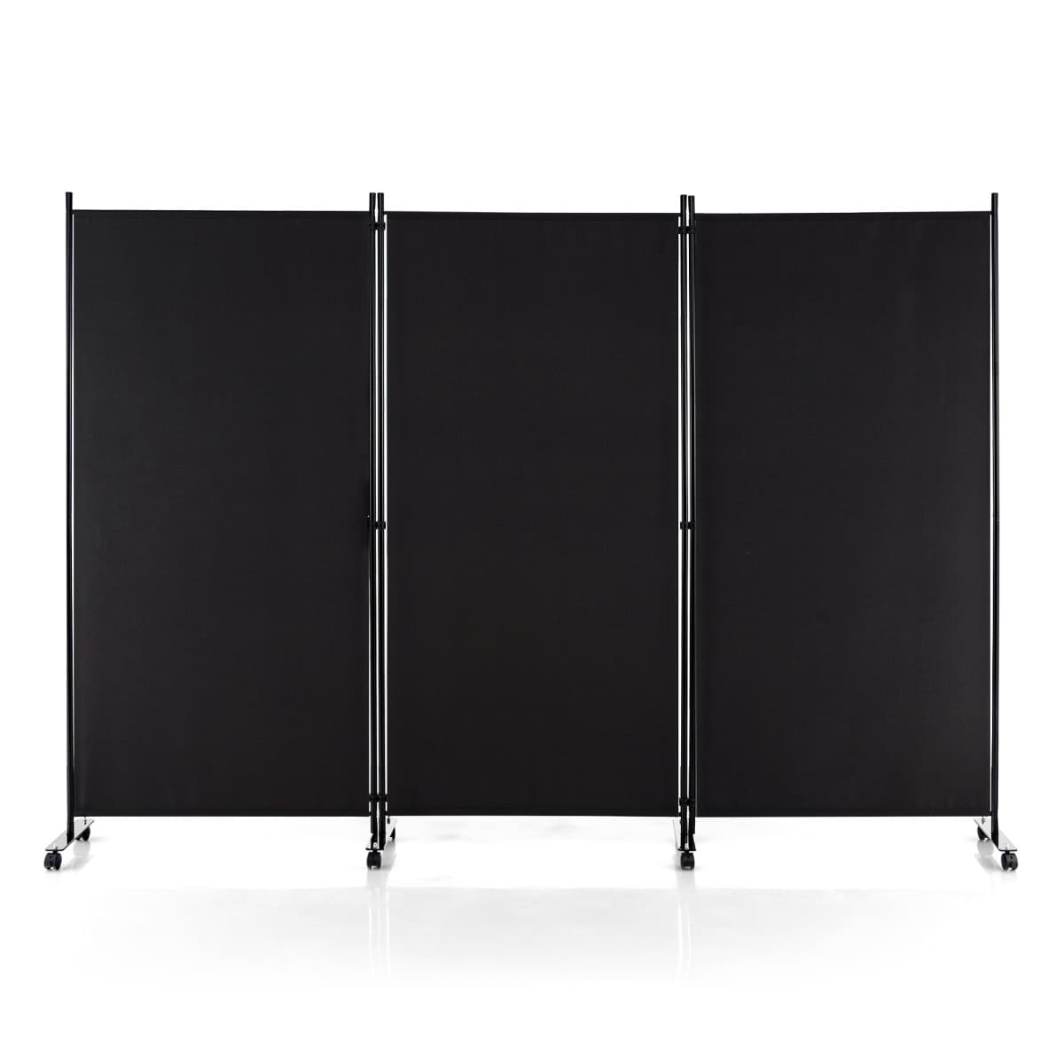 CostwayParavent à Roulette Brise Vue 3 Panneaux Pliable Détachables 262 x 180 CM Cloison de Séparation Protéger Privée Noir