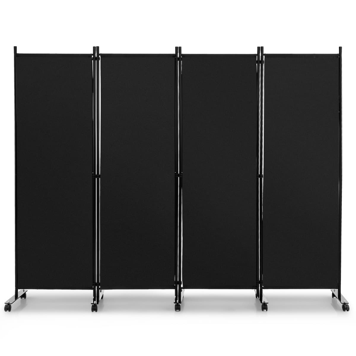 CostwayParavent à Roulettes 4 Panneaux Pliable Brise-vue Cloison de Séparation Pièce sur Pied Protéger Privée 225 x 30 x 173 CM Noir