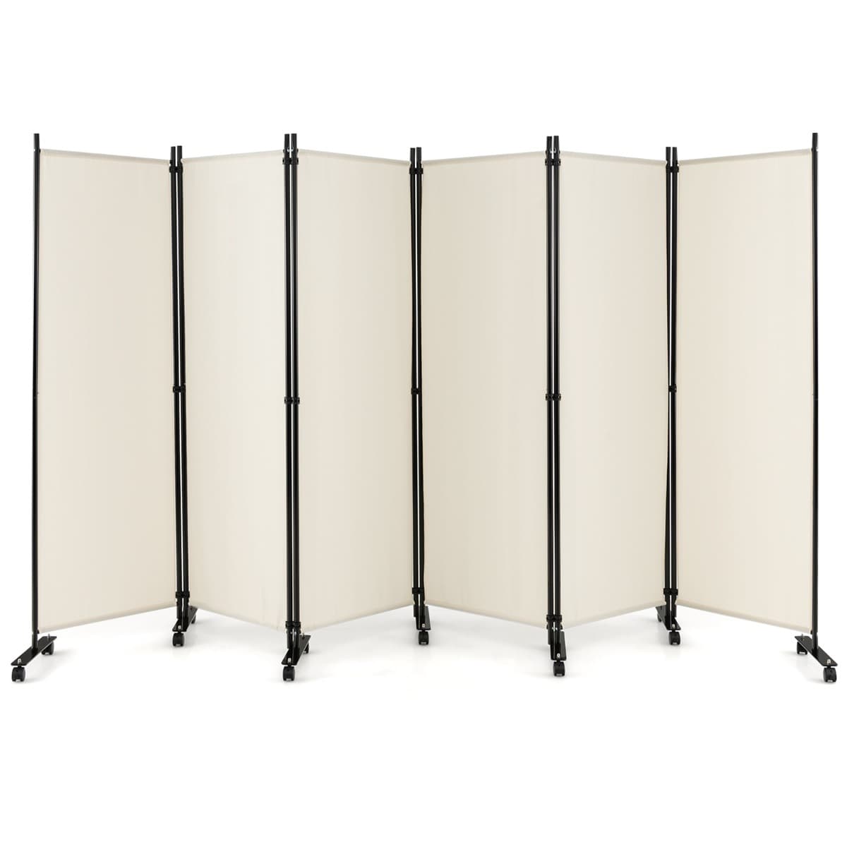 CostwayParavent à Roulette - 6 Panneaux Pliable Détachables 334,5 x 172 cm (L x H) Cloison de Séparation Protéger Privée Beige