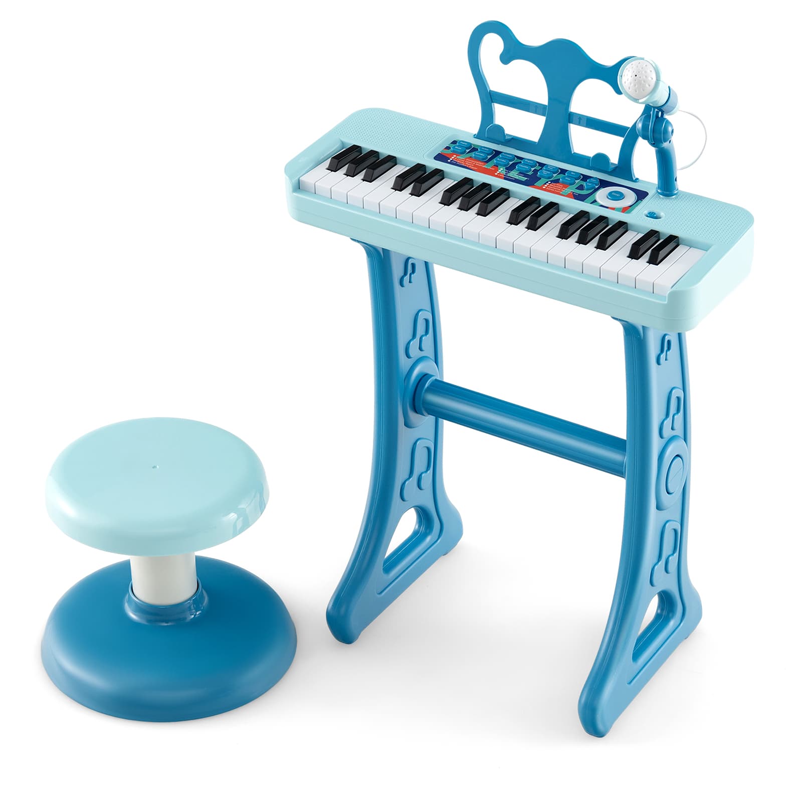 Costway2 en 1 Piano Numérique à 37 Touches Enfants avec Tabouret &amp; Microphone Réglable Clavier Electronique Détachable pour Enfants de 3 Ans+ Bleu