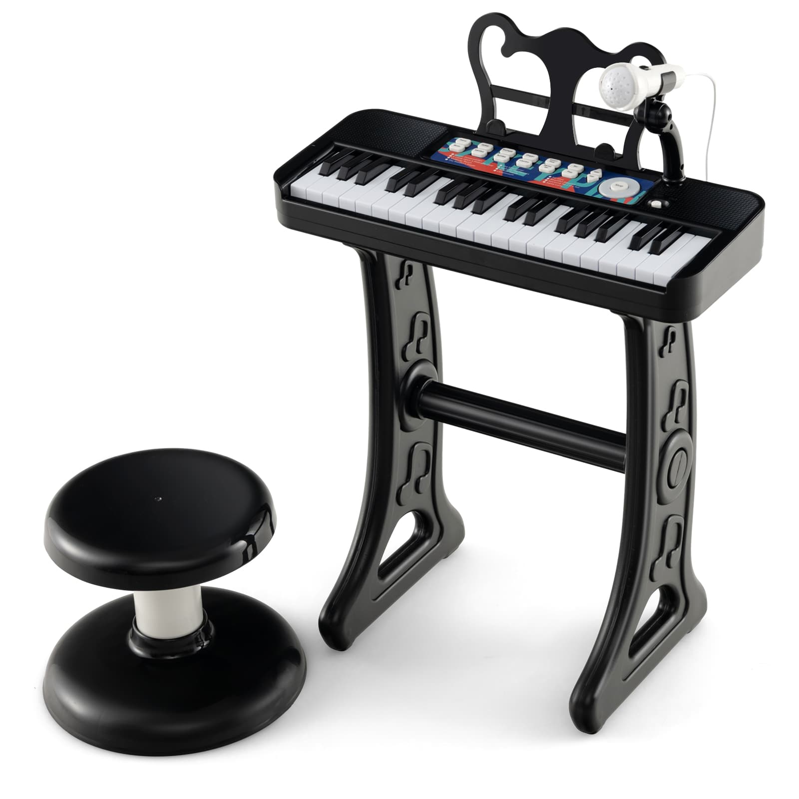 Costway2 en 1 Piano Numérique à 37 Touches Enfants avec Tabouret & Microphone Réglable Clavier Electronique Détachable pour Enfants de 3 Ans+ Noir