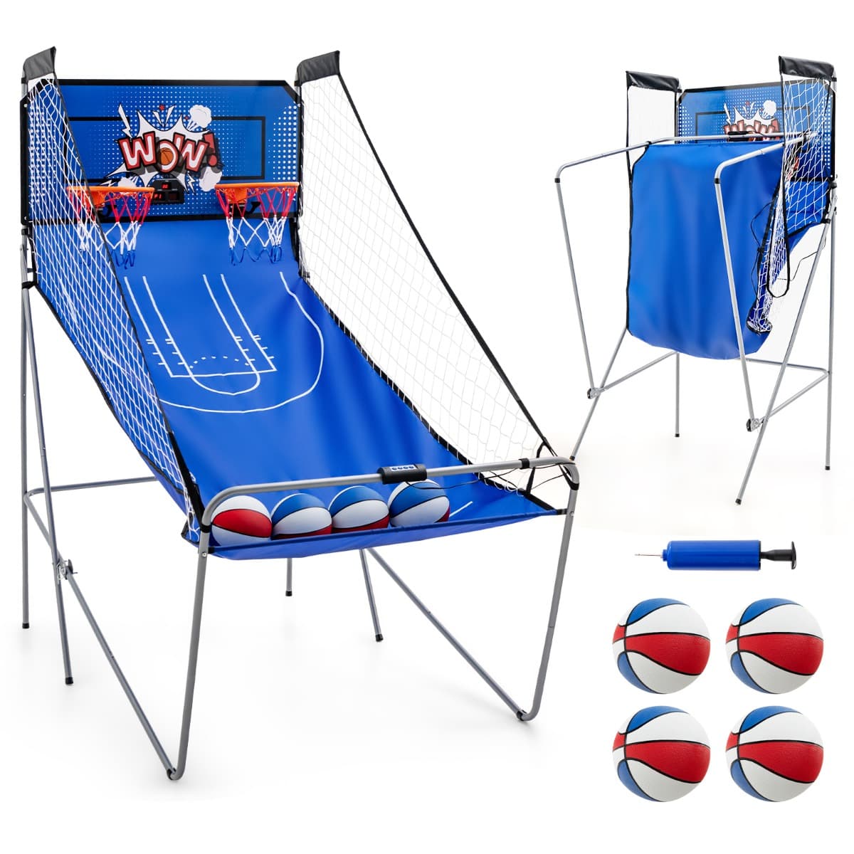 CostwayJeu D'arcade de Basket-ball à Double Tir avec 8 Modes de Jeu Bleu