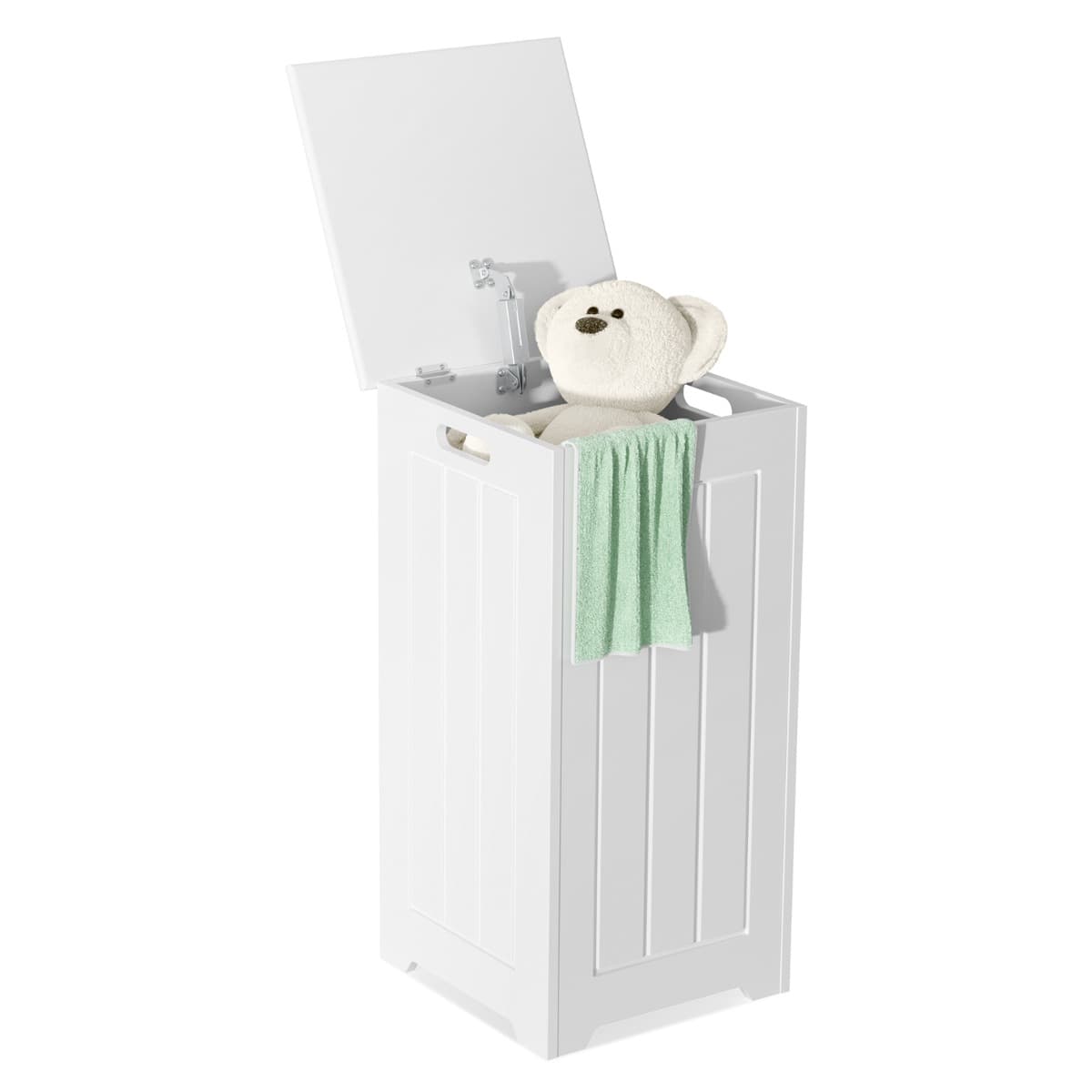 CostwayPanier à Linge avec Couvercle 34 L Corbeille à Linge Rectangulaire Style Contemporain pour Entrée Salle de Bain Blanc
